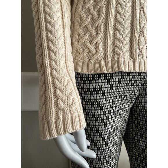 WAINSCOTT Cream/White Braided Knit Fisherman Sweater w/Split Collar sz Small - Picture 4 of 9